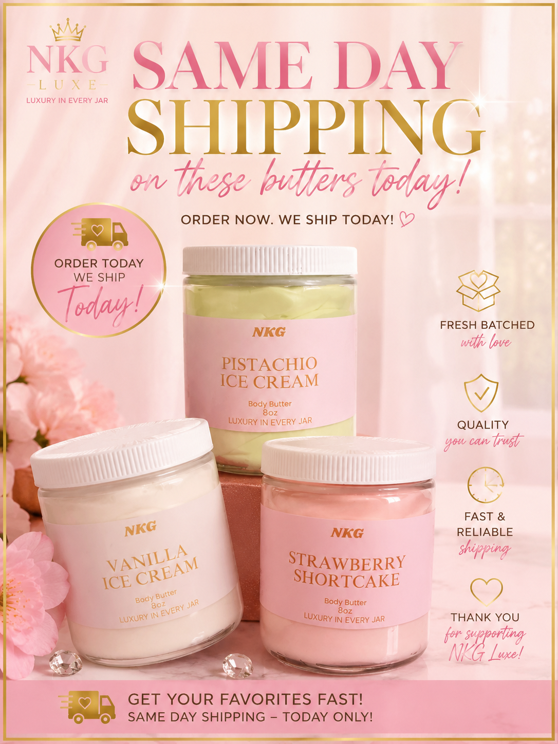 Pistachio ice cream, vanilla ice cream, strawberry shortcake whipped body butters