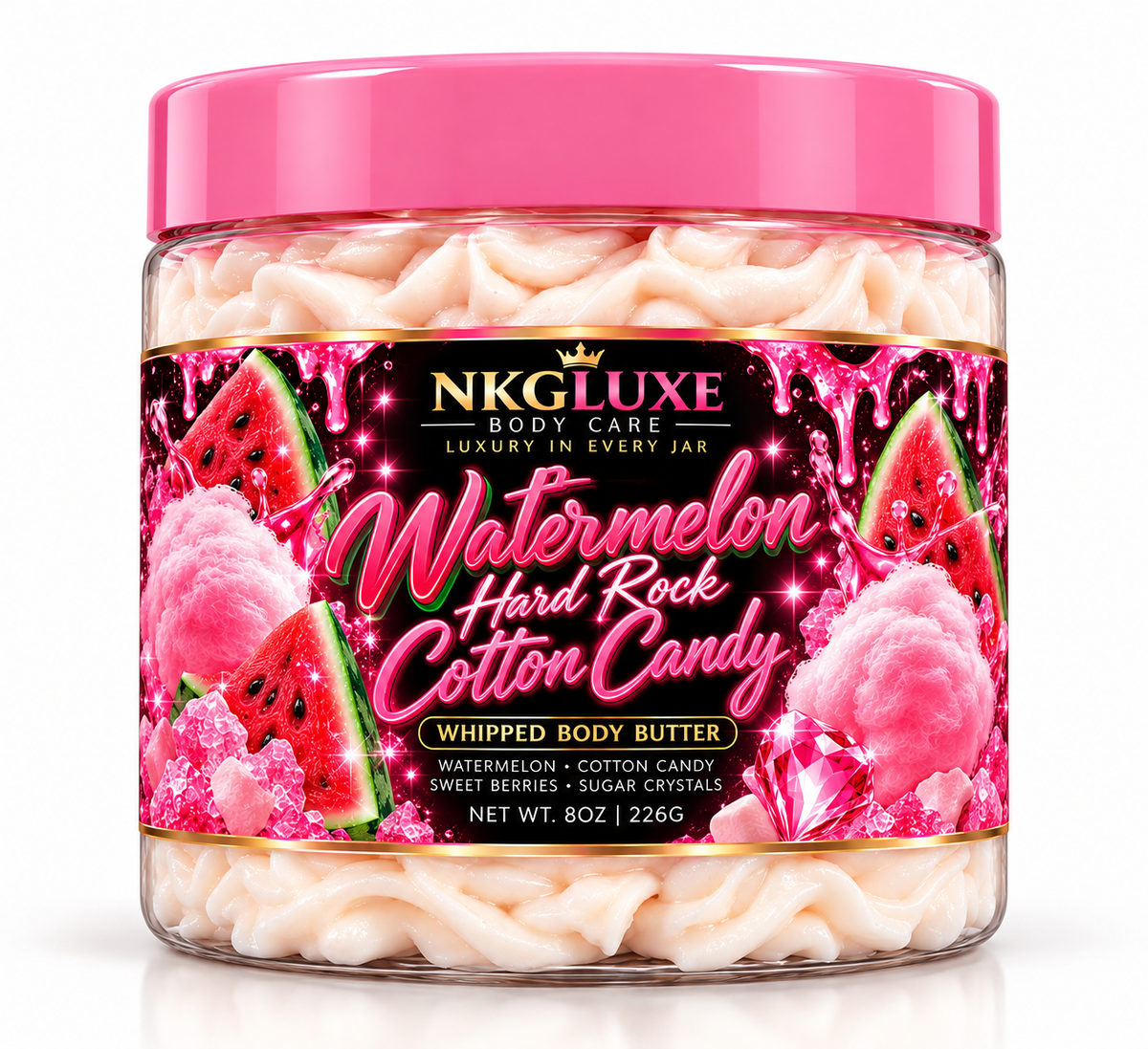 Watermelon cotton hard rock candy 8oz body butter cream