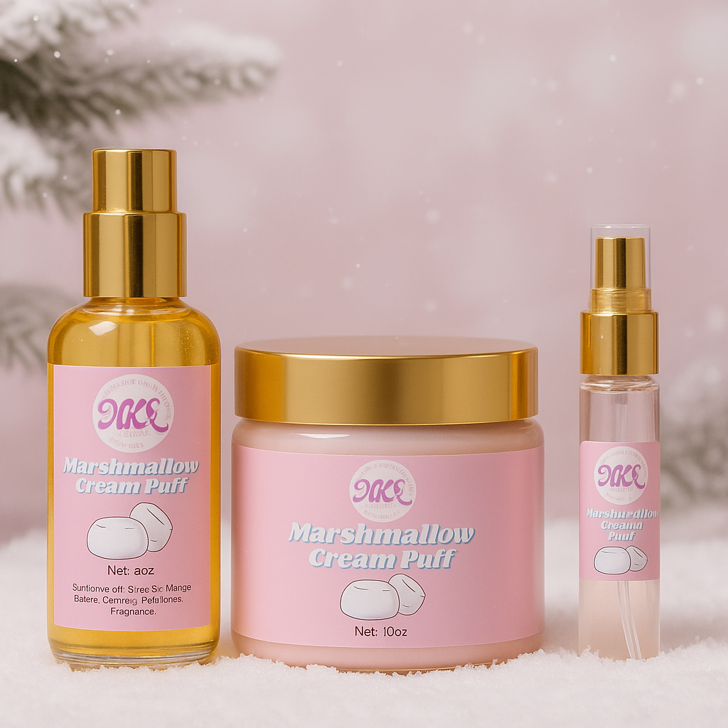 Holiday Bundle Marshmallow Cream Puff body butter 10oz 5ml perfume 4oz Body oil