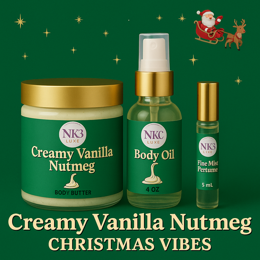 Holiday Bundle Creamy vanilla nutmeg body butter 10oz 5ml perfume 4oz body oil